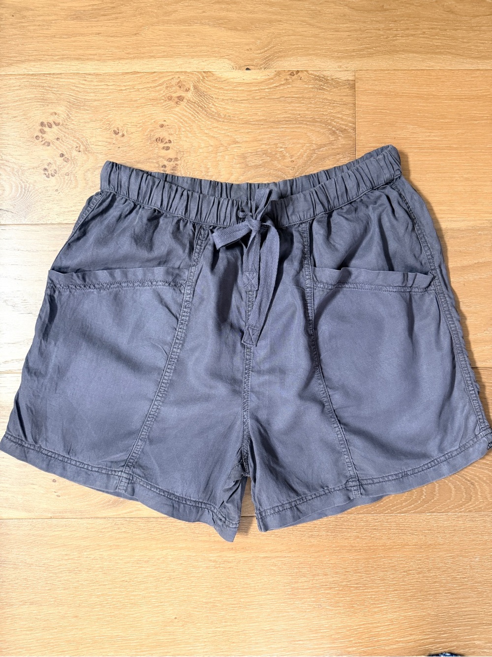 Faherty Arlie Day Linen Tencel Elastic Waist Shorts Grey Medium Summer Relaxed